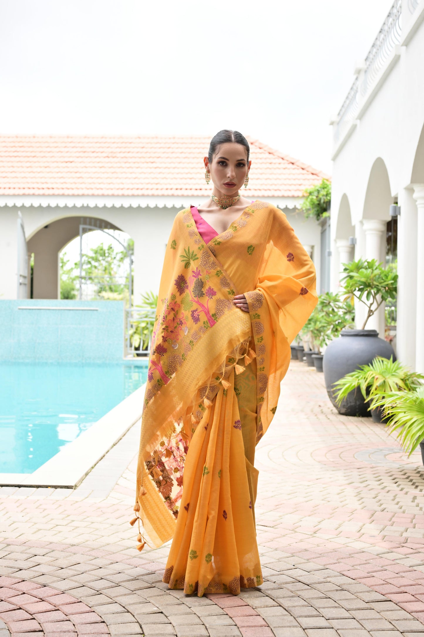Premium Chanderi Cotton Handloom Saree- YELLOW