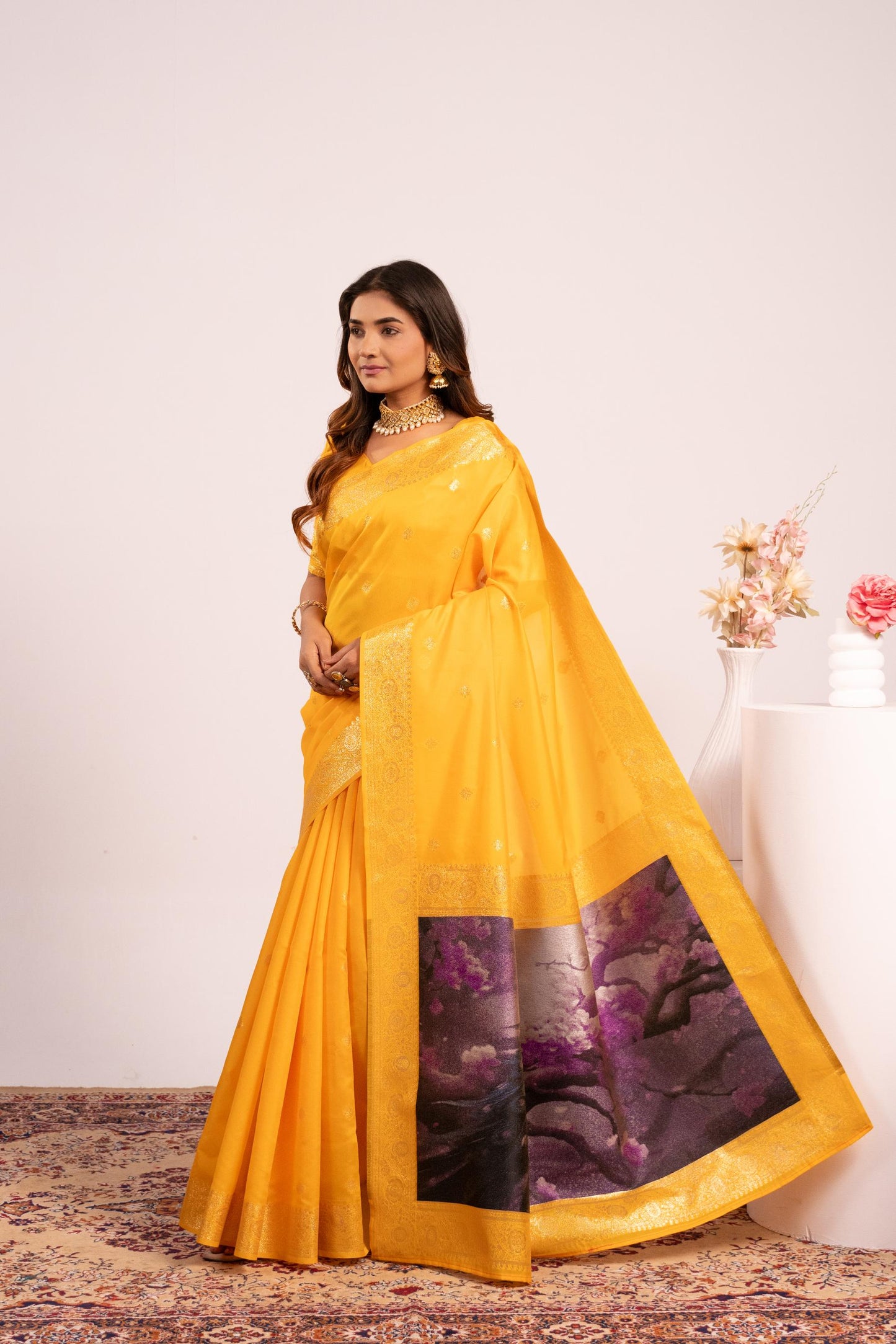 Traditional Paithani Saree with Zari Butti & Storytelling Pallu - YELLOW