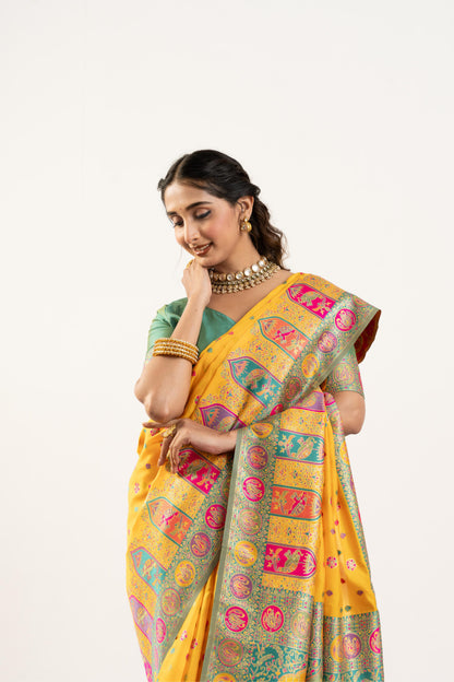 PURE SOFT PASHMINA SILK SAREE - YELLOW