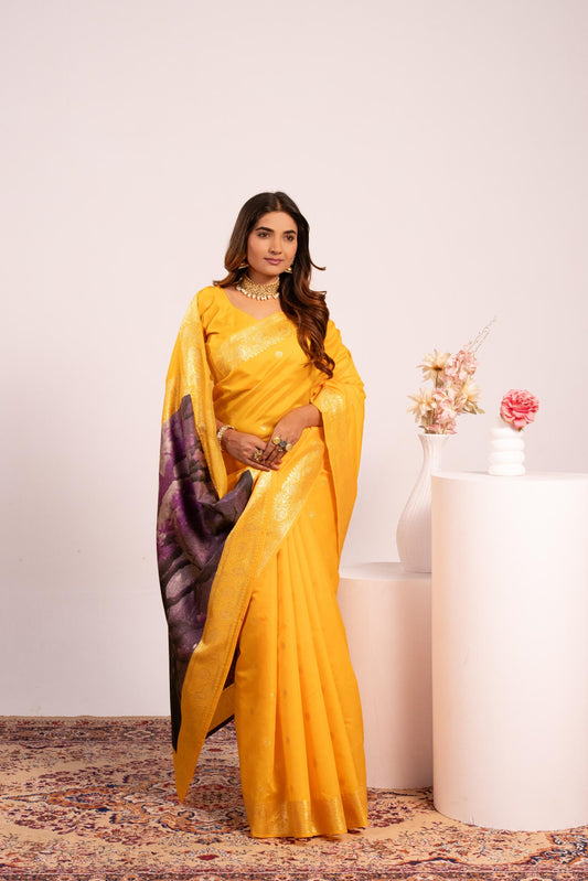 Traditional Paithani Saree with Zari Butti & Storytelling Pallu - YELLOW