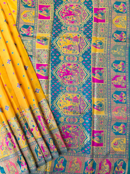 SOFT BANARASI PASHMINA  SAREE - YELLOW