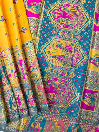 SOFT BANARASI PASHMINA  SAREE - YELLOW