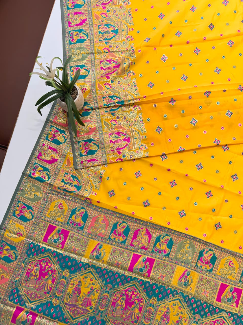 SOFT BANARASI PASHMINA  SAREE - YELLOW