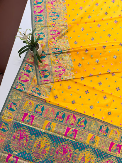 SOFT BANARASI PASHMINA  SAREE - YELLOW