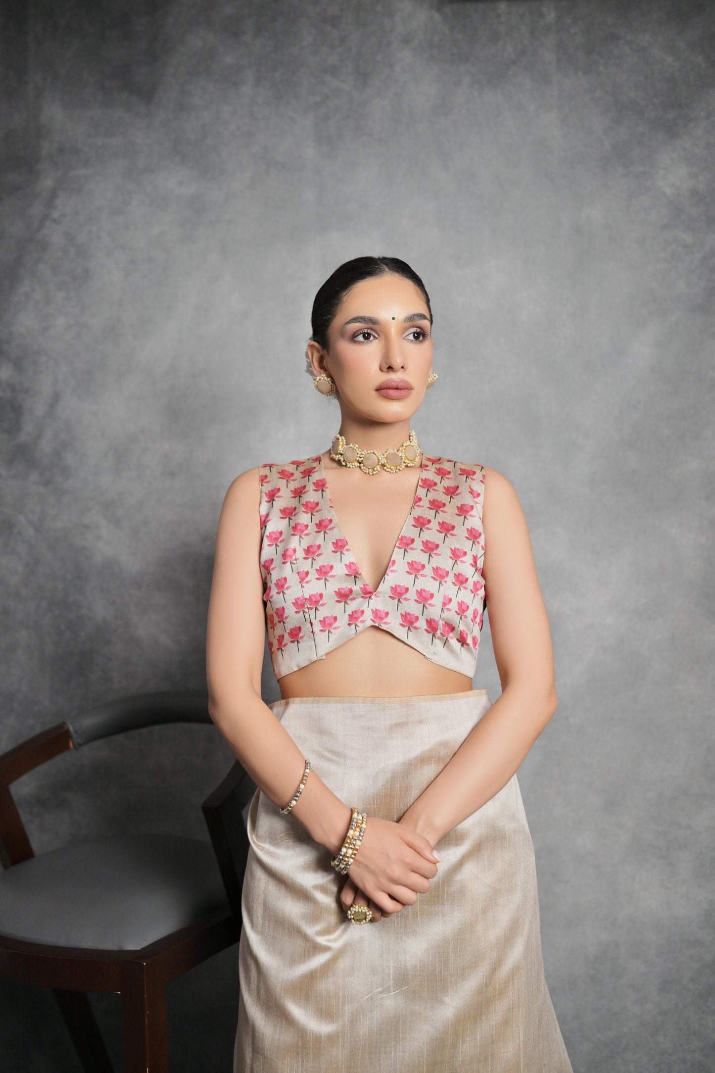 Soft Italian Silk Saree with Lotus floral Print - CHIKU