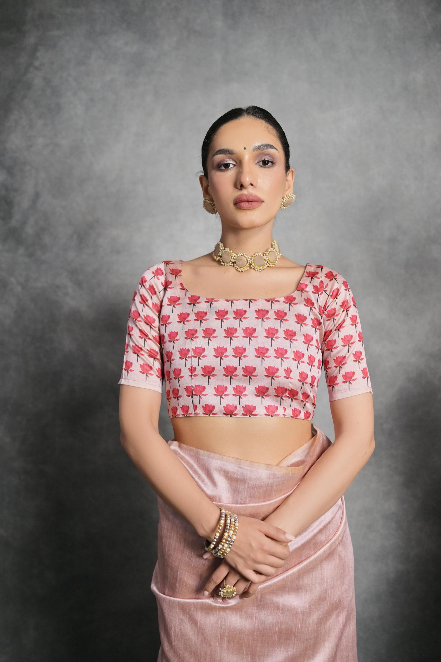 Soft Italian Silk Saree with Lotus floral Print -PEACH