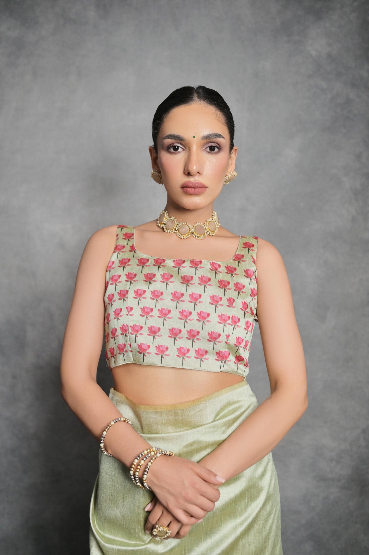 Soft Italian Silk Saree with Lotus floral Print - PISTA