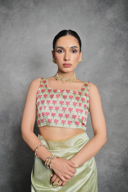 Soft Italian Silk Saree with Lotus floral Print - PISTA