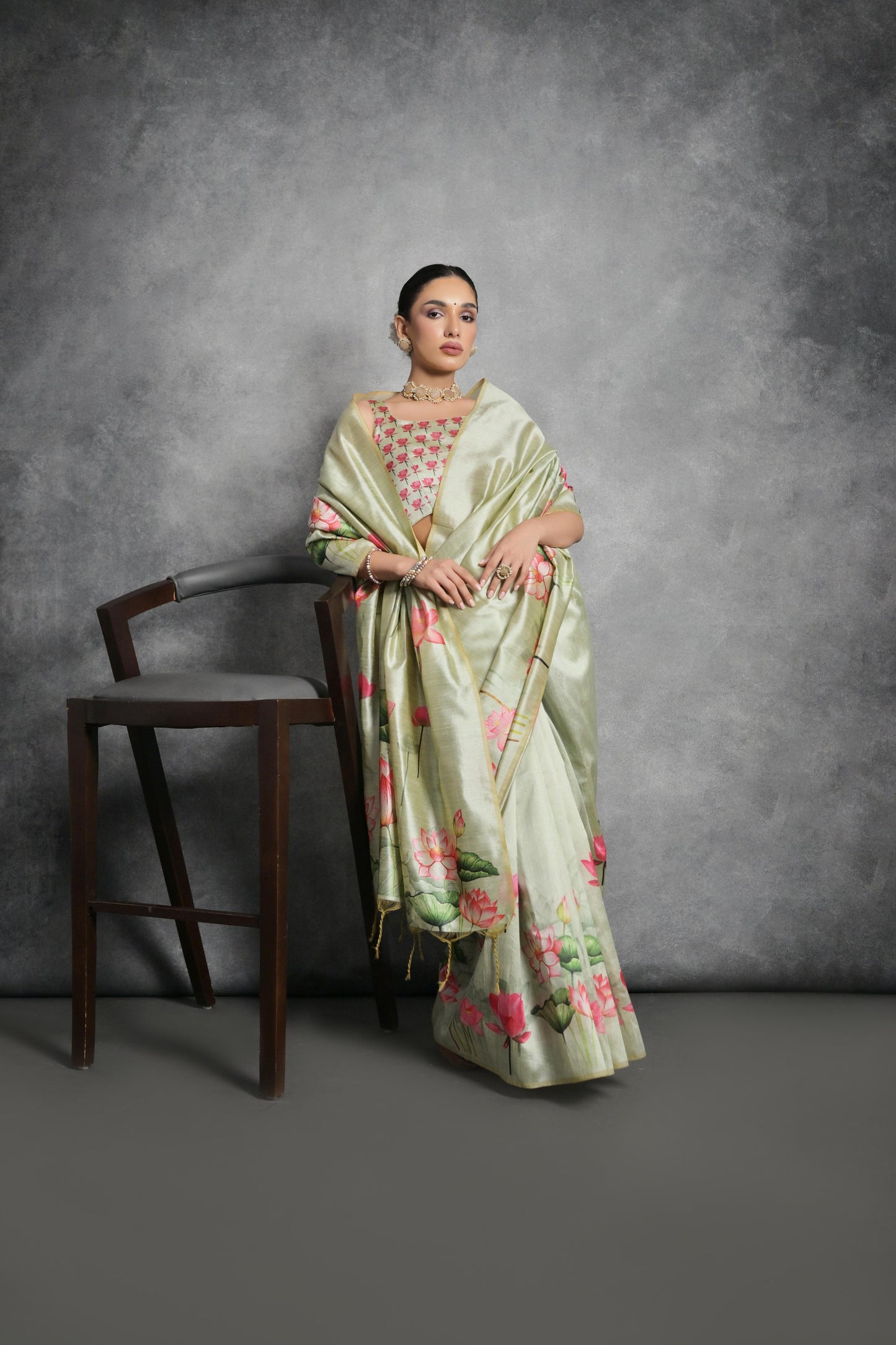 Soft Italian Silk Saree with Lotus floral Print - PISTA