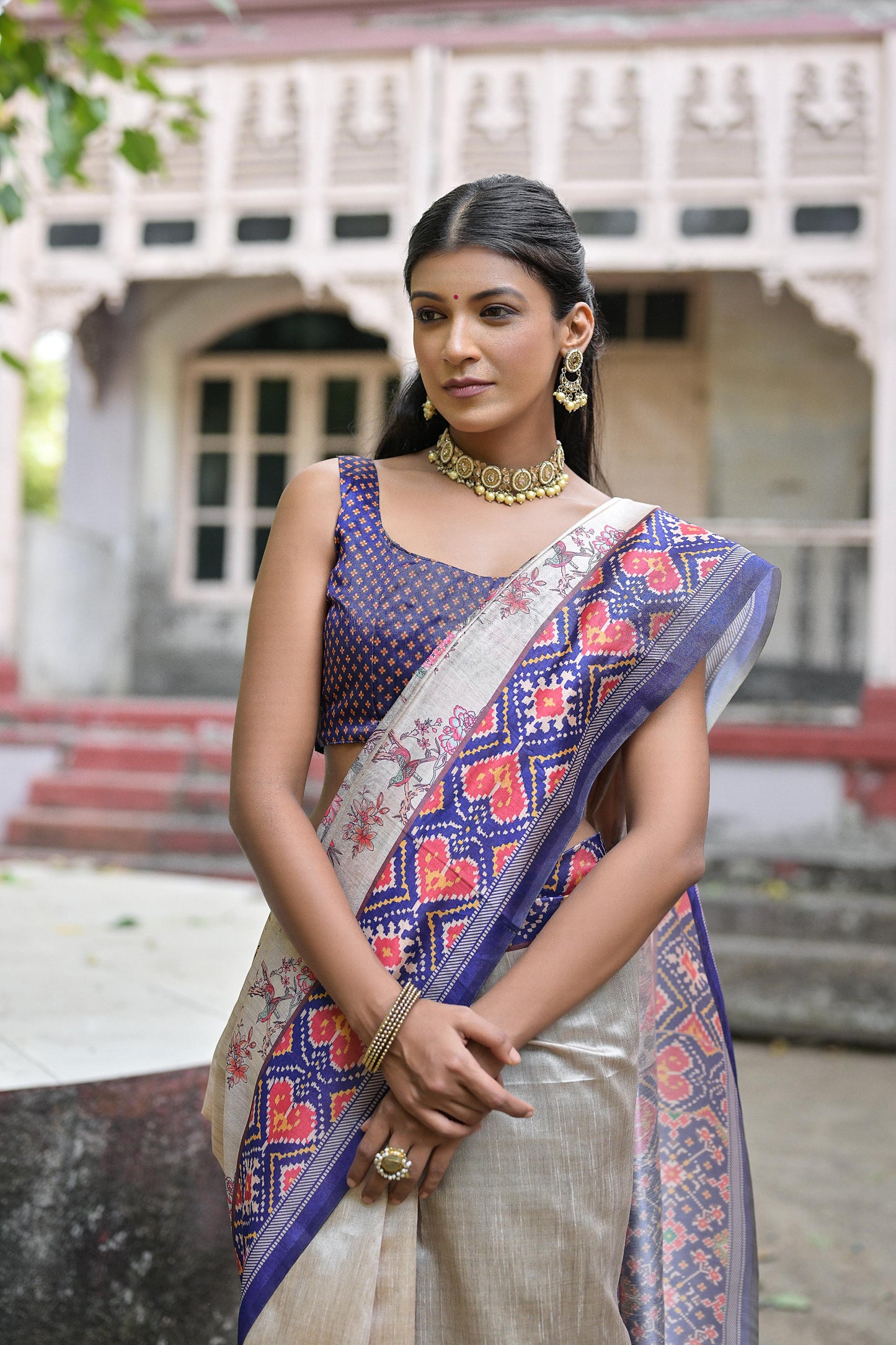 Soft Tussar Silk Saree with patola print - BLUE