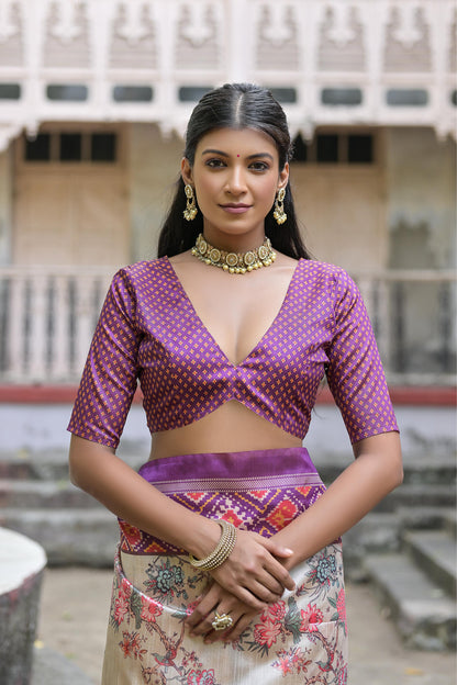 Soft Tussar Silk Saree with patola print - WINE