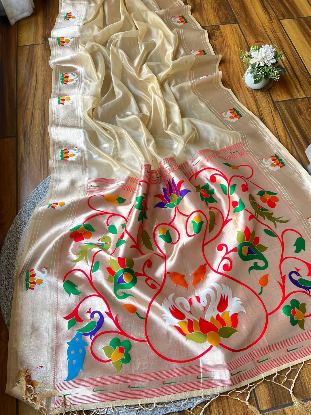 Organza Tissue Paithani Silk Saree - CHIKU