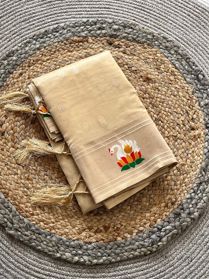 Organza Tissue Paithani Silk Saree - CHIKU