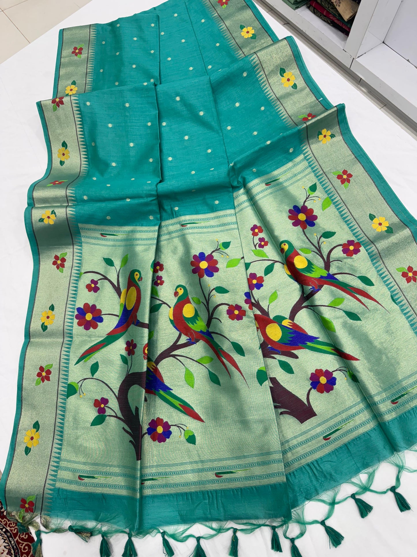 Khadi Raw Silk Saree | Traditional Floral & Parrot Design | Elegant Ethnic Saree - FIROZI