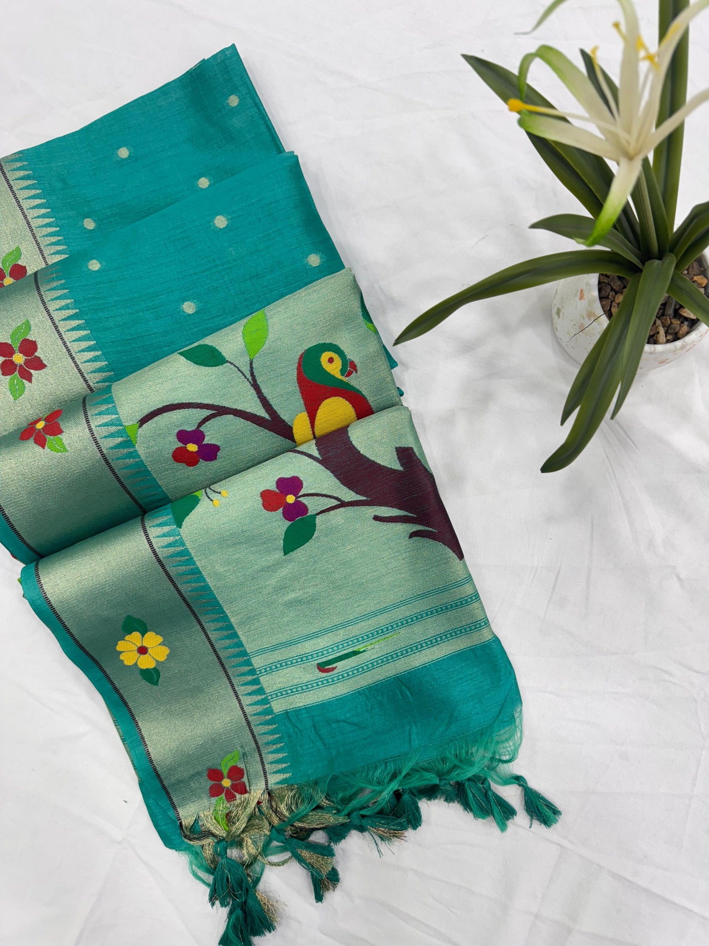 Khadi Raw Silk Saree | Traditional Floral & Parrot Design | Elegant Ethnic Saree - FIROZI