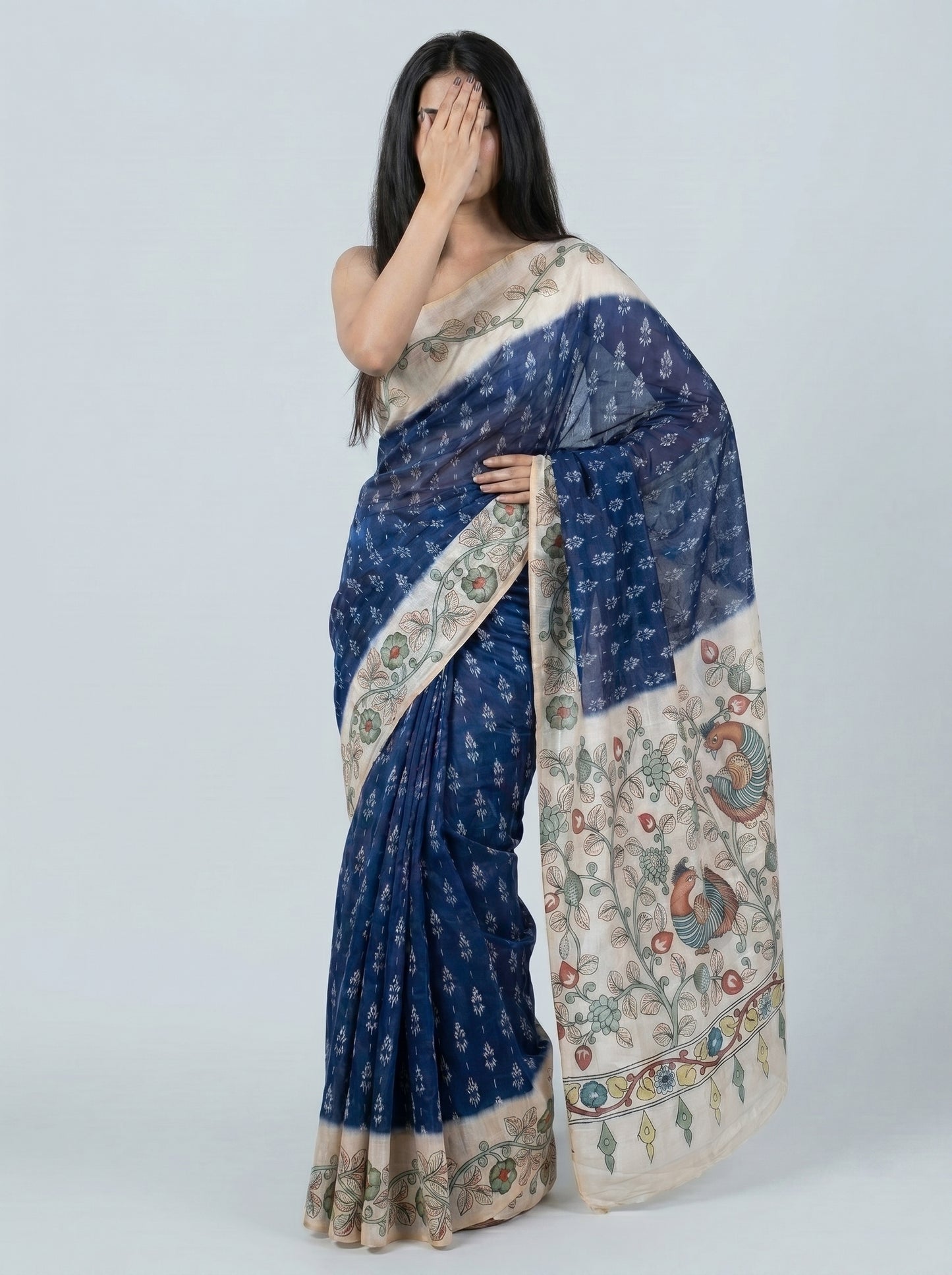 Tussar Silk Kalamkari Printed Pallu - FIROZI