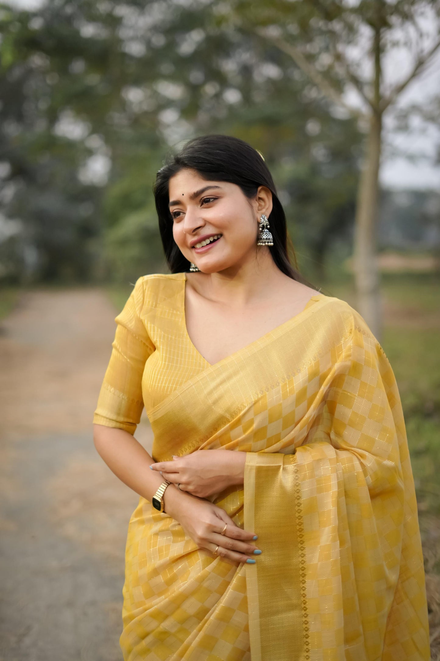 Tissue Zari Checks Soft Silk Saree - YELLOW