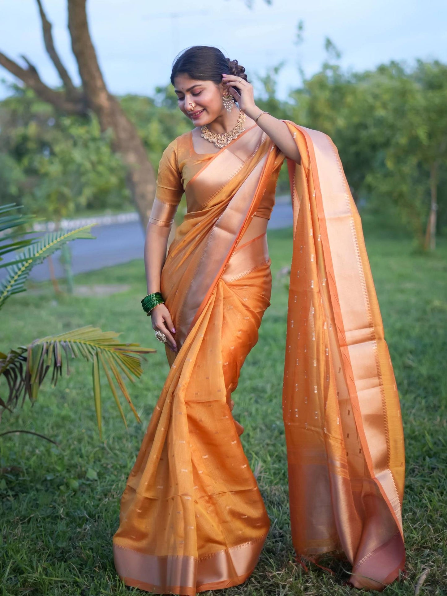 Soft Kalyani Silk Saree With All Over Small Zari Weaving Butties - YELLOW