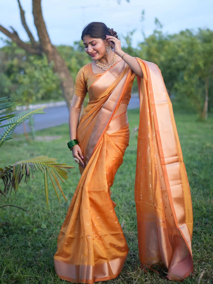 Soft Kalyani Silk Saree With All Over Small Zari Weaving Butties - YELLOW
