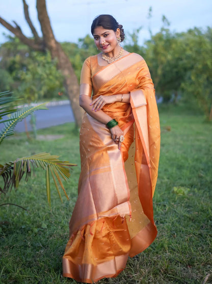 Soft Kalyani Silk Saree With All Over Small Zari Weaving Butties - YELLOW