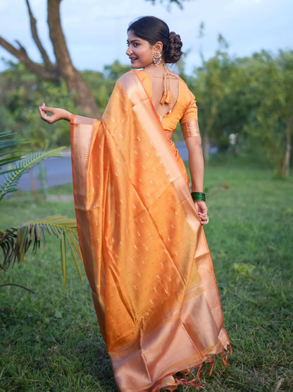 Soft Kalyani Silk Saree With All Over Small Zari Weaving Butties - YELLOW