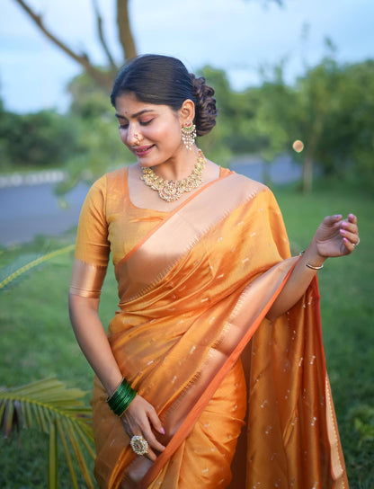 Soft Kalyani Silk Saree With All Over Small Zari Weaving Butties - YELLOW