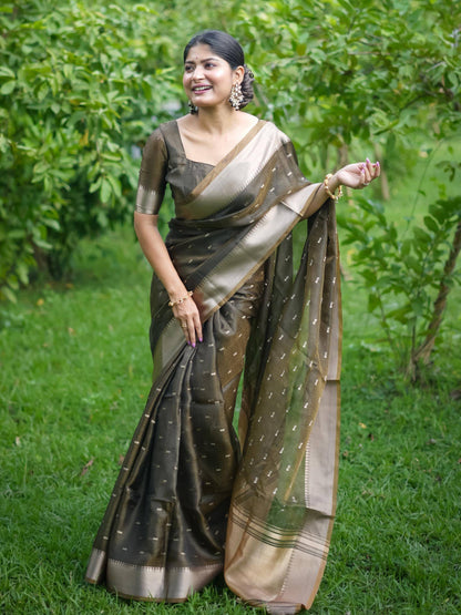 Soft Kalyani Silk Saree With All Over Small Zari Weaving Butties - COFFEE