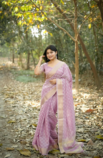 Tissue Zari Checks Soft Silk Saree - WINE