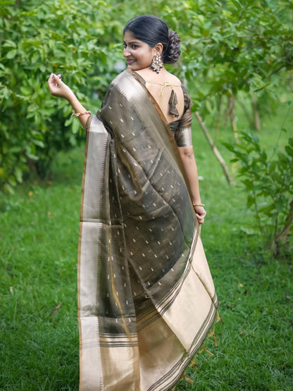 Soft Kalyani Silk Saree With All Over Small Zari Weaving Butties - COFFEE