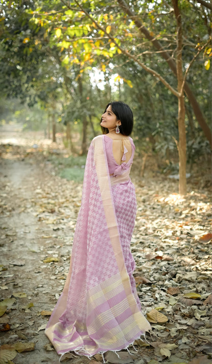 Tissue Zari Checks Soft Silk Saree - WINE