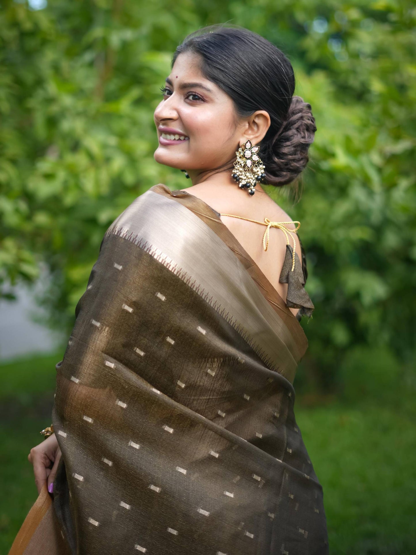 Soft Kalyani Silk Saree With All Over Small Zari Weaving Butties - COFFEE