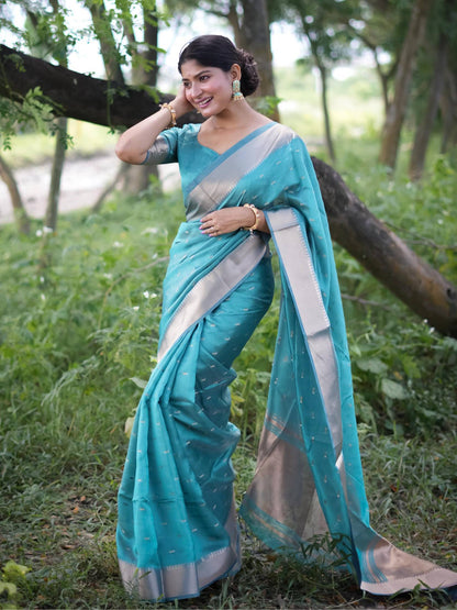 Soft Kalyani Silk Saree With All Over Small Zari Weaving Butties - FIROZI