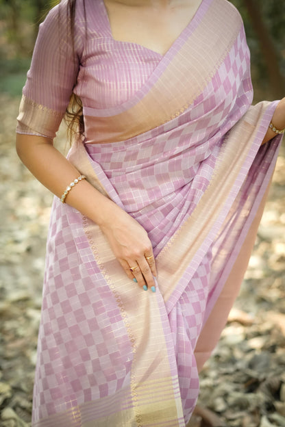 Tissue Zari Checks Soft Silk Saree - WINE