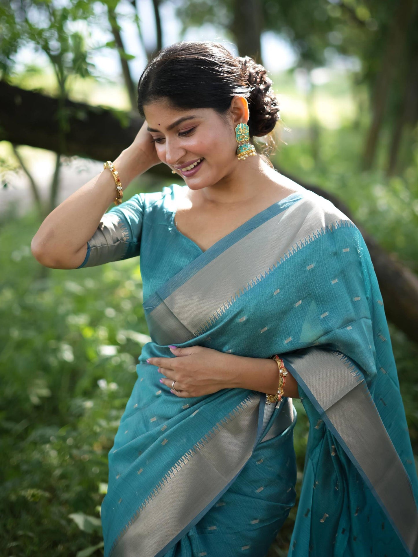 Soft Kalyani Silk Saree With All Over Small Zari Weaving Butties - FIROZI