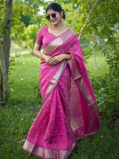 Soft Kalyani Silk Saree With All Over Small Zari Weaving Butties - PINK