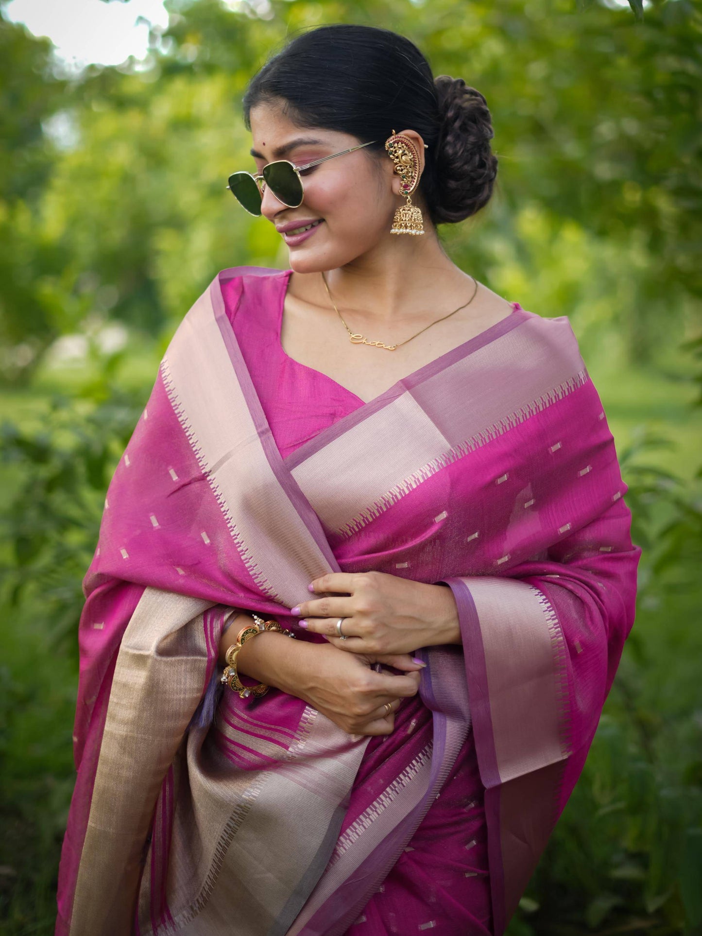 Soft Kalyani Silk Saree With All Over Small Zari Weaving Butties - PINK
