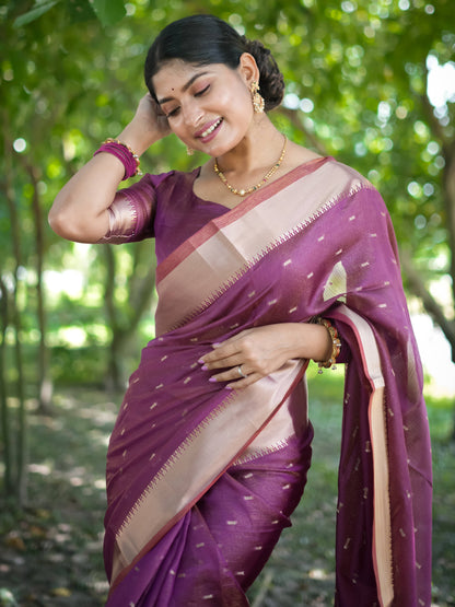 Soft Kalyani Silk Saree With All Over Small Zari Weaving Butties - WINE
