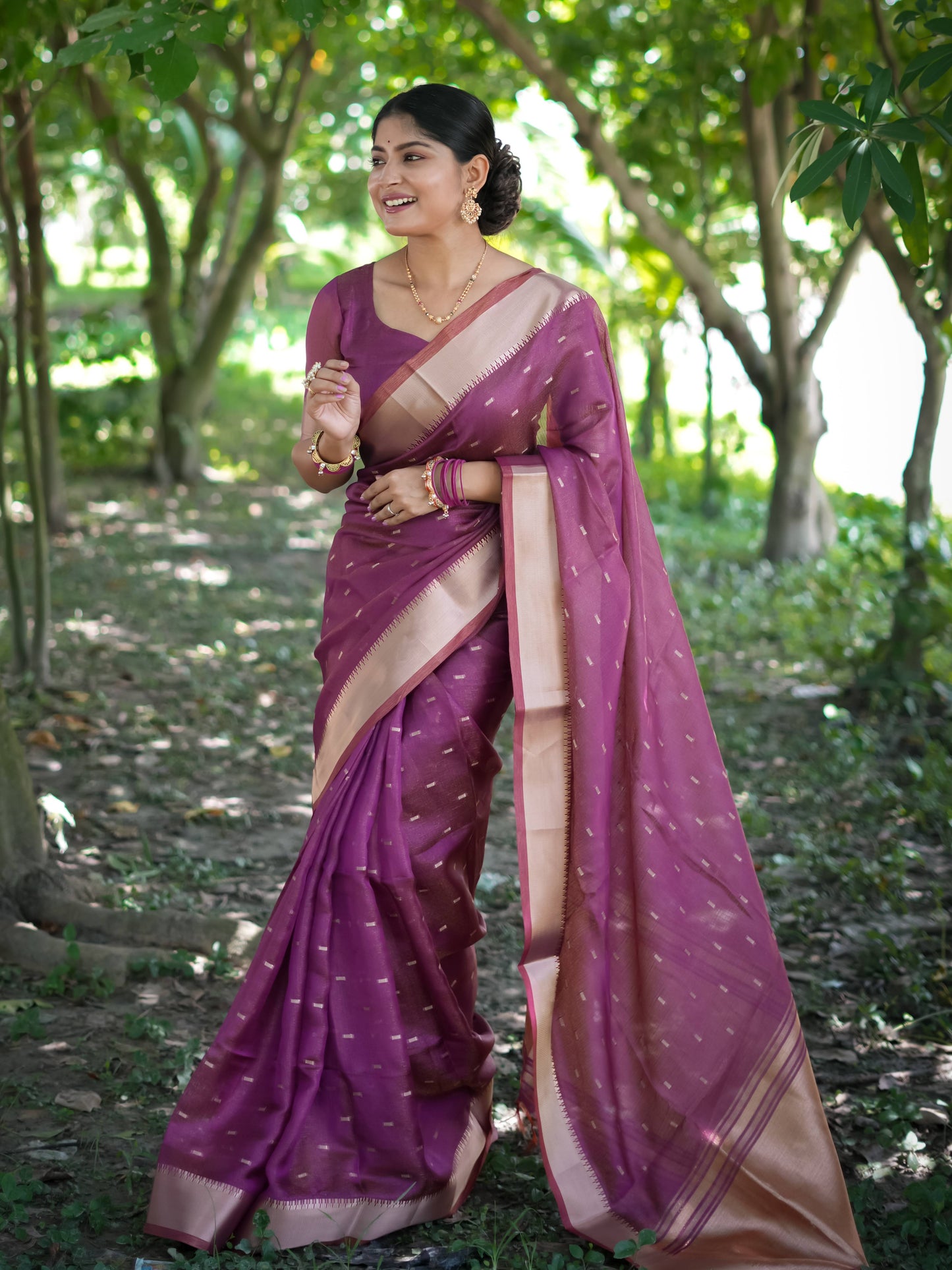 Soft Kalyani Silk Saree With All Over Small Zari Weaving Butties - WINE