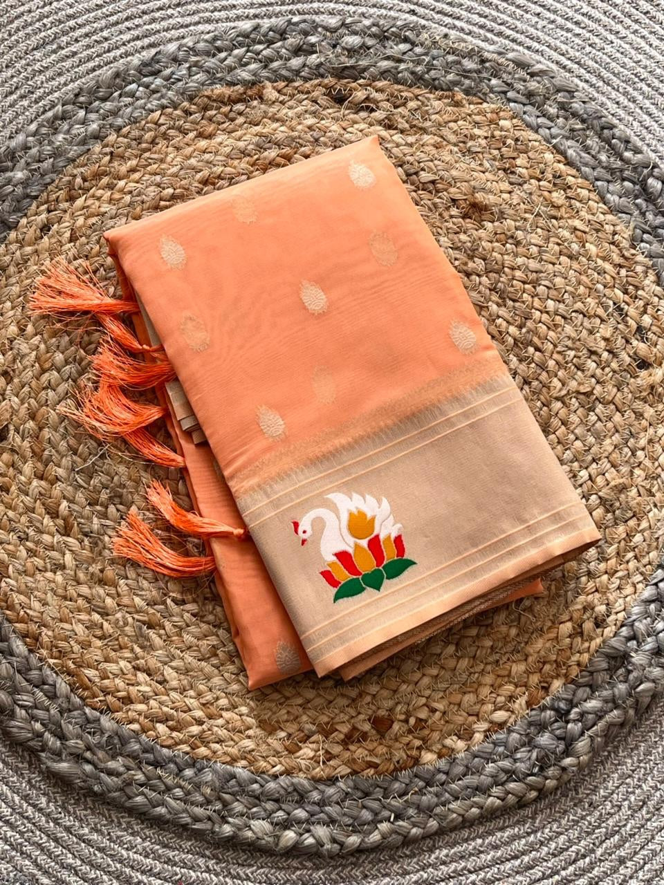 Organza Tissue Paithani Silk Saree - ORANGE