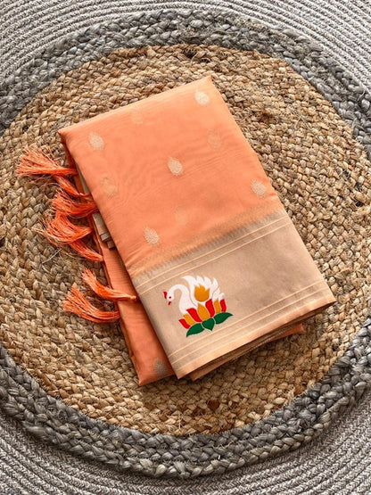 Organza Tissue Paithani Silk Saree - ORANGE