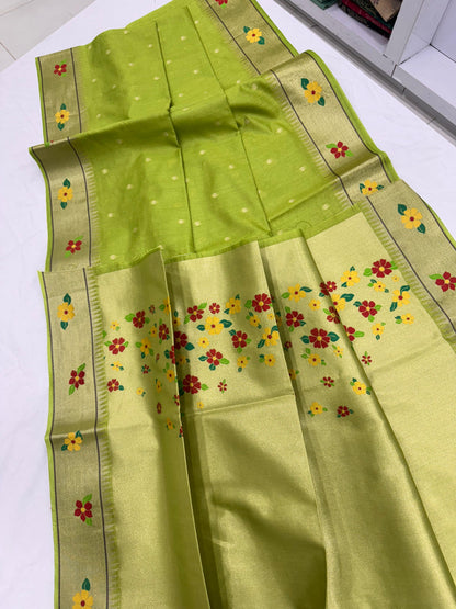 Khadi Raw Silk Saree | Traditional Floral & Parrot Design | Elegant Ethnic Saree -PISTA