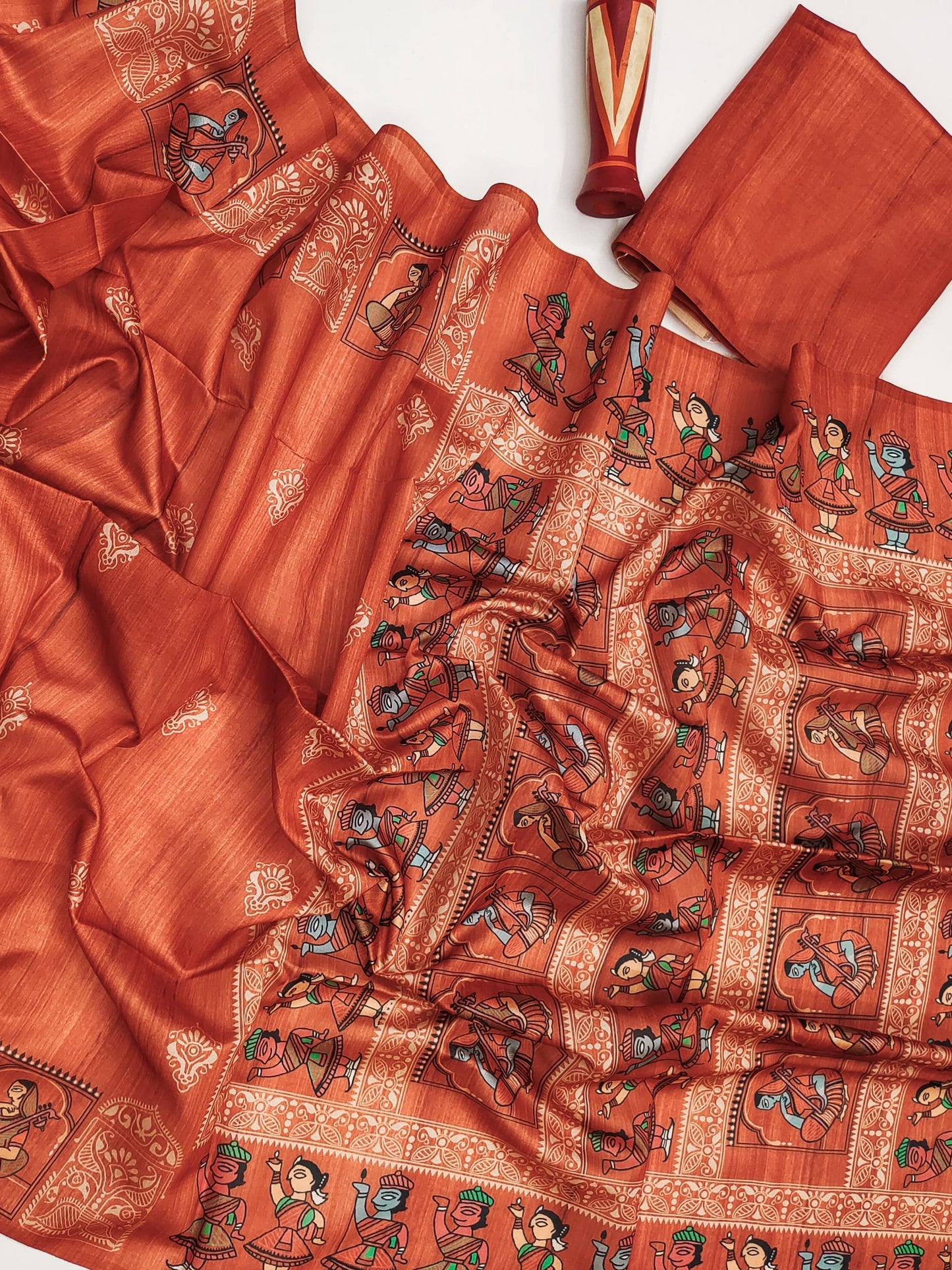 Madhubani Printed Saree - ORANGE