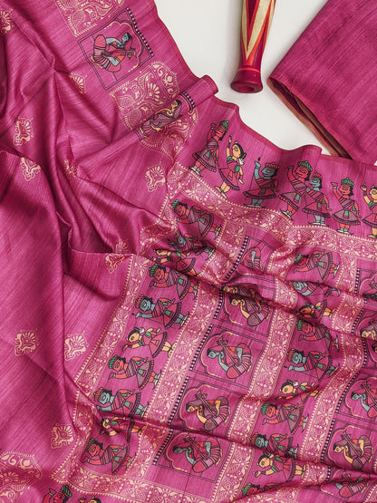 Madhubani Printed Saree - PINK