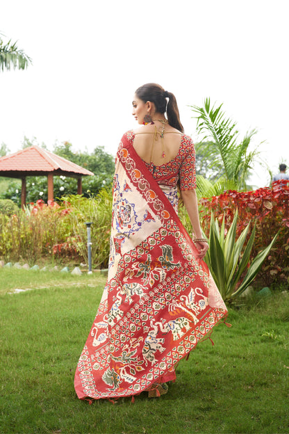 Soft Tussar Silk Saree with Patola Print