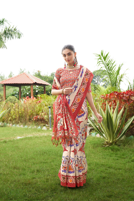 Soft Tussar Silk Saree with Patola Print