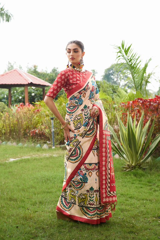 Soft Tussar Silk Saree with Patola Print