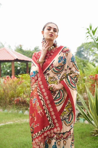 Soft Tussar Silk Saree with Patola Print