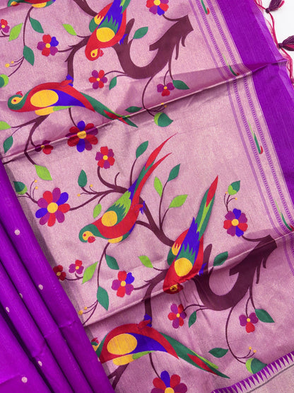 Khadi Raw Silk Saree | Traditional Floral & Parrot Design | Elegant Ethnic Saree -WINE