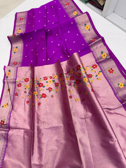 Khadi Raw Silk Saree | Traditional Floral & Parrot Design | Elegant Ethnic Saree -WINE